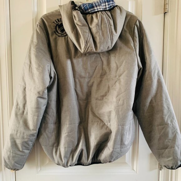 Zanerobe Mens Gray Quilted Hooded Zip Up Embroidered Jacket | Medium - Picture 2 of 8